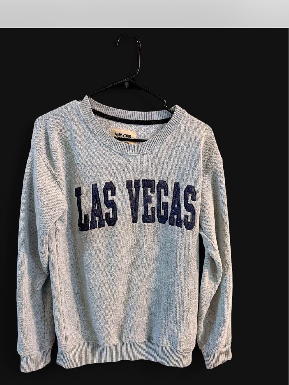 Rare Lightest Blue Crewneck Sweater with Navy 'LAS VEGAS' - New York Popular